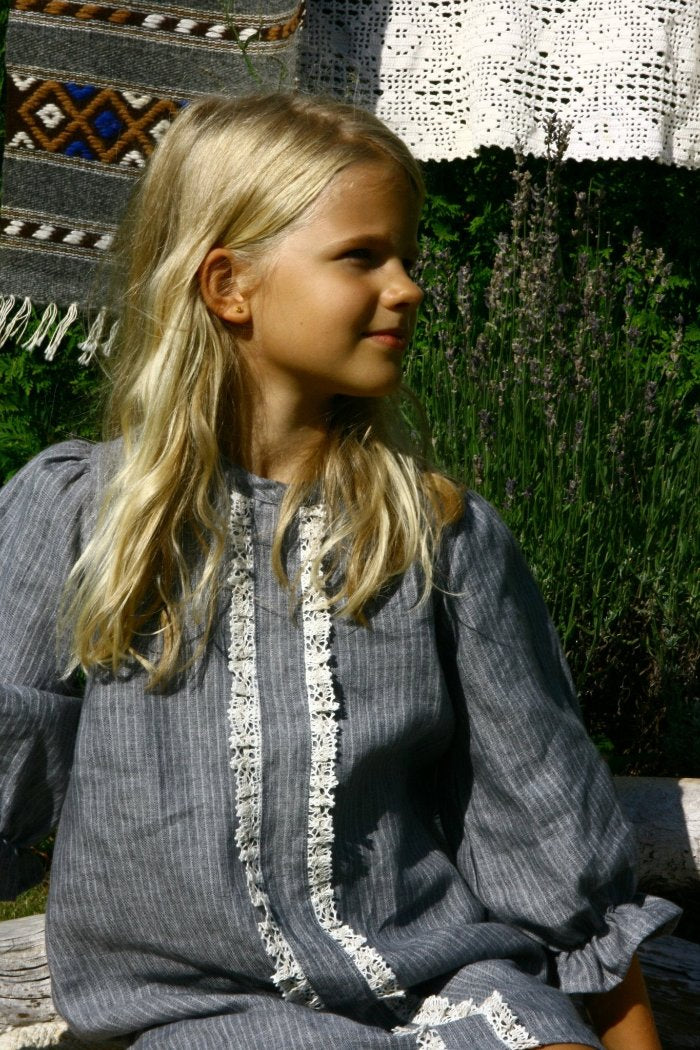 70's style girl's linen dress-3 - MajulaHandmade