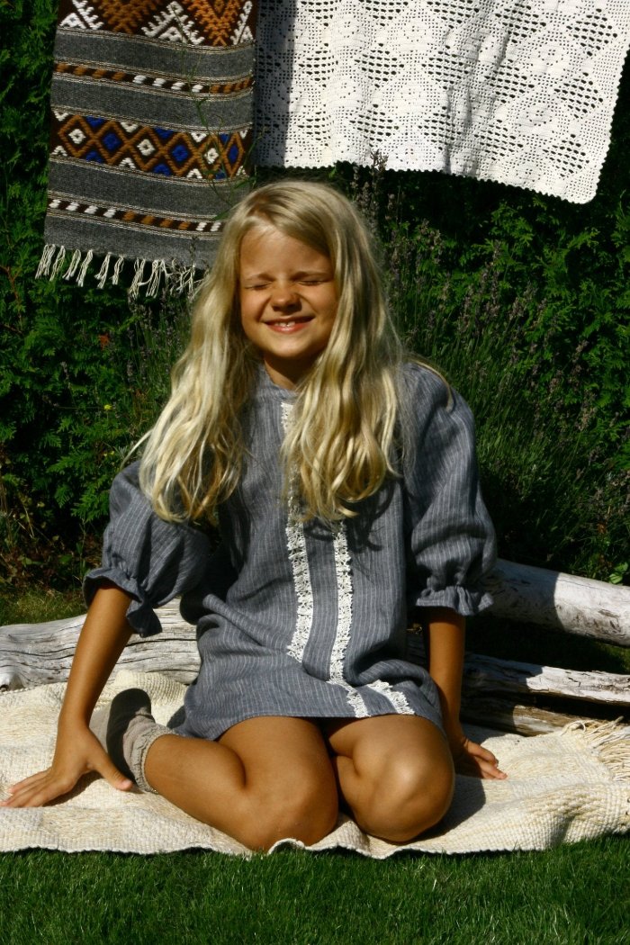 70's style girl's linen dress-4 - MajulaHandmade