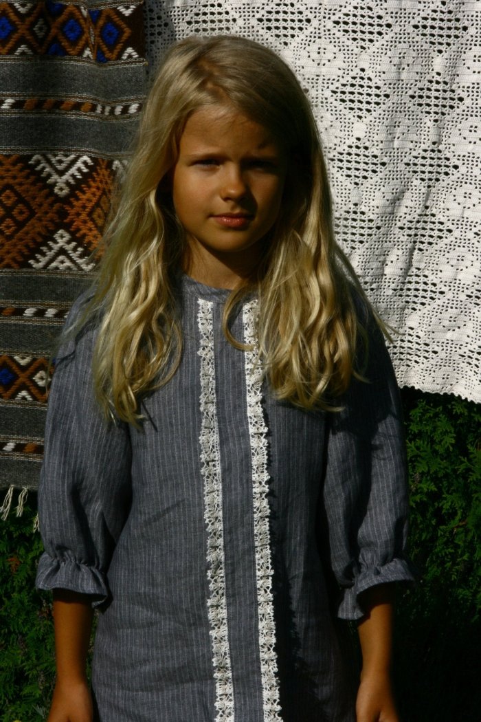 70's style girl's linen dress-5 - MajulaHandmade