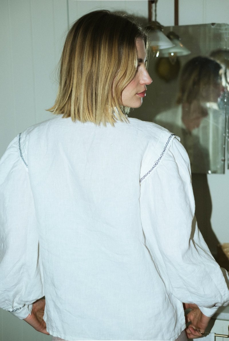 80's style women's blouse - FOLK white - MajulaHandmade