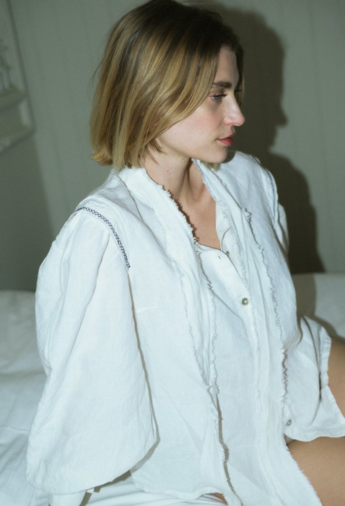 80's style women's blouse - FOLK white - MajulaHandmade