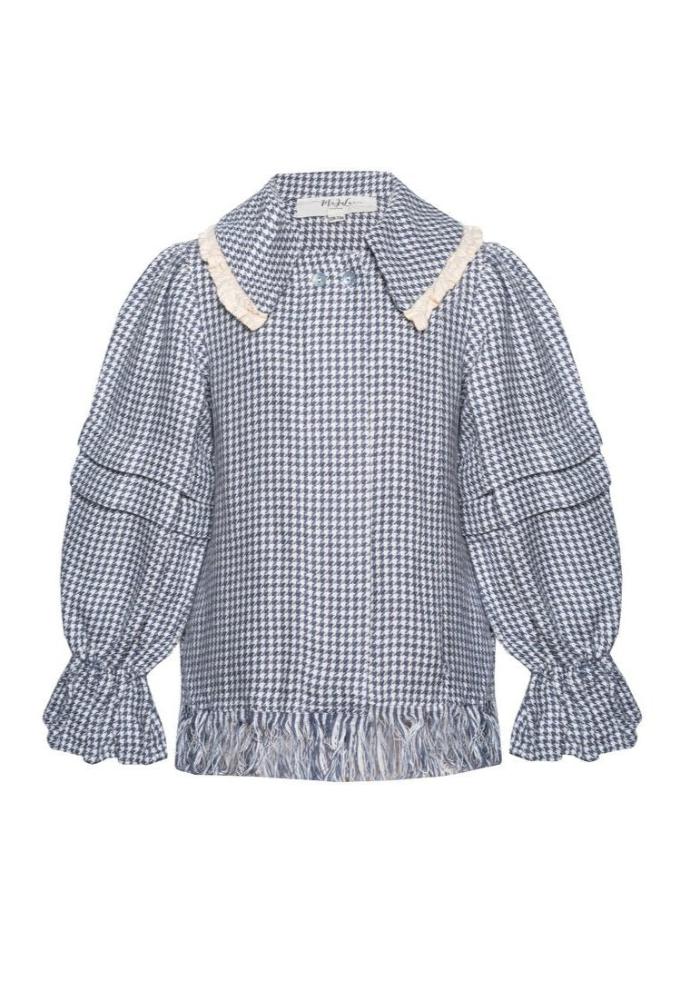 Checkered linen blouse - BURNET - MajulaHandmade