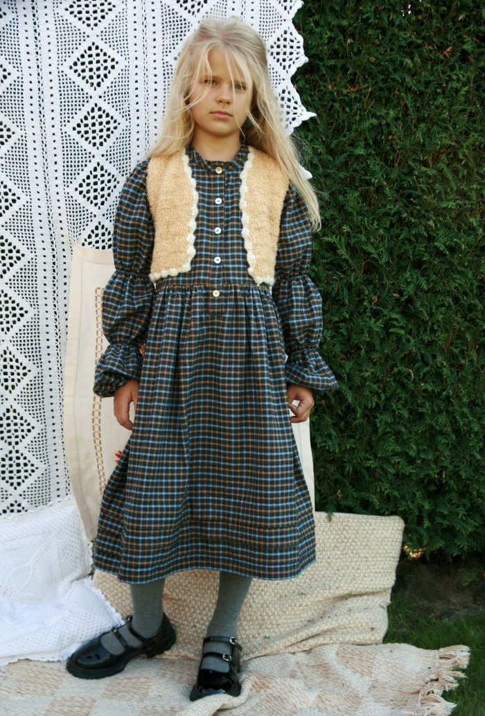 Checkered soft cotton dress - DANTE-4 - MajulaHandmade
