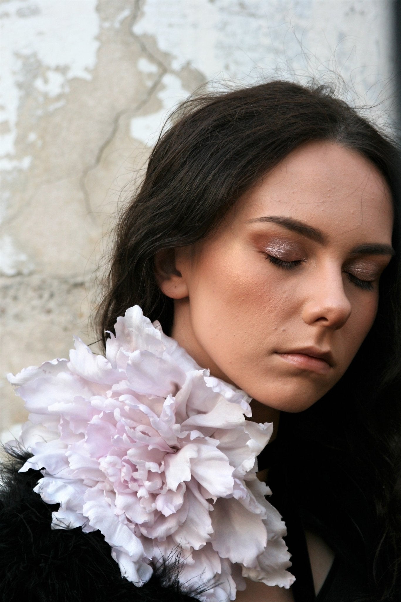 Delicate Big Silk Flower on Velvet Ribbon-1- MajulaHandmade