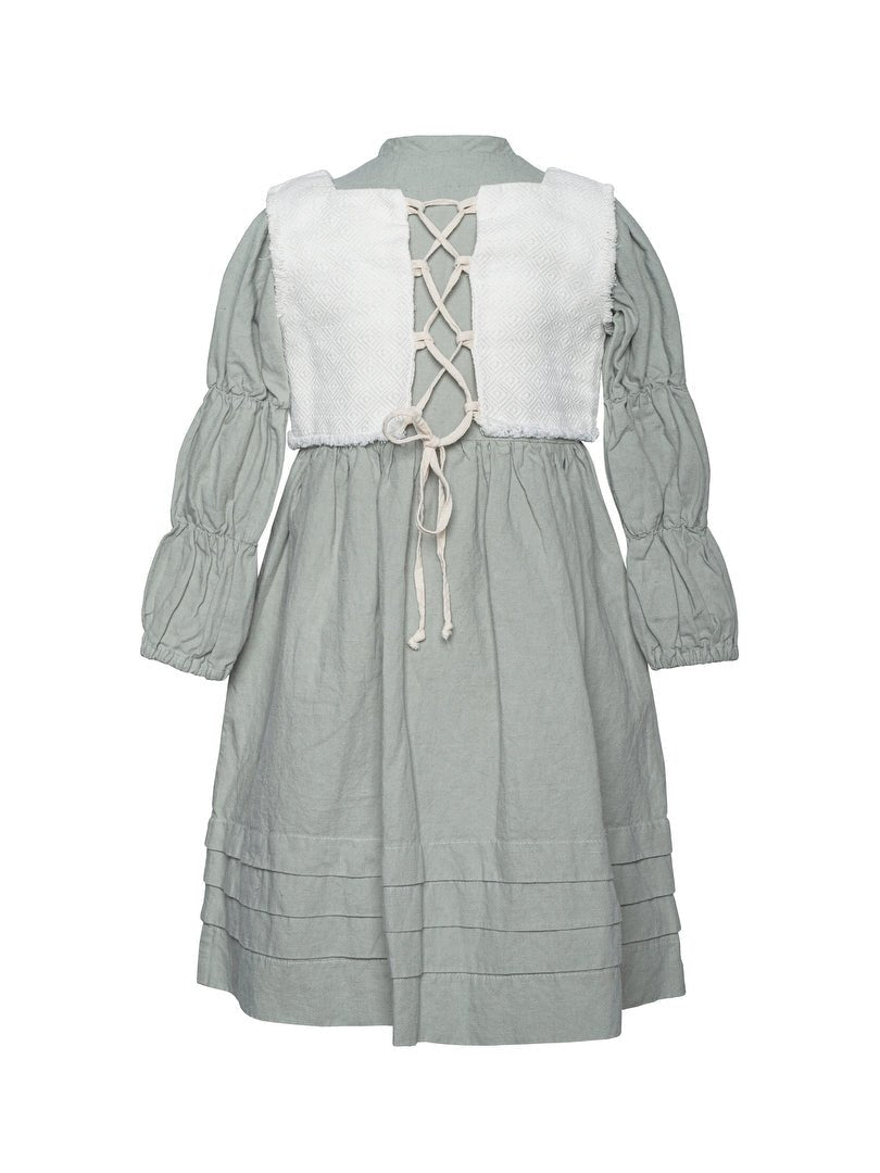 Dress with Detachable  Linen Vest - WATERMINT-1 - MajulaHandmade