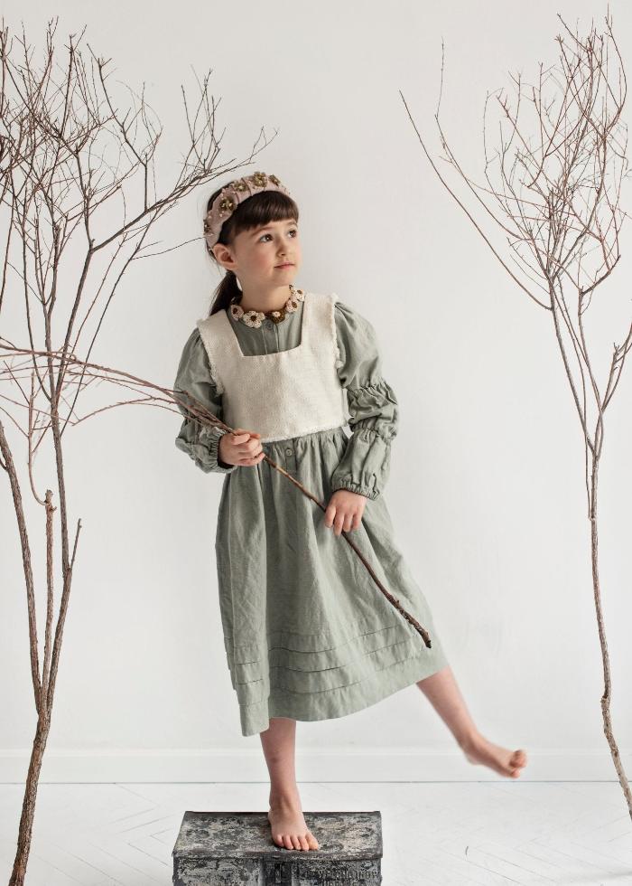 Dress with Detachable  Linen Vest - WATERMINT-4- MajulaHandmade
