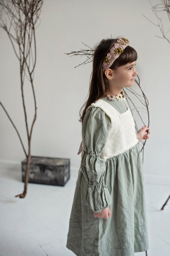 Dress with Detachable  Linen Vest - WATERMINT-5 - MajulaHandmade