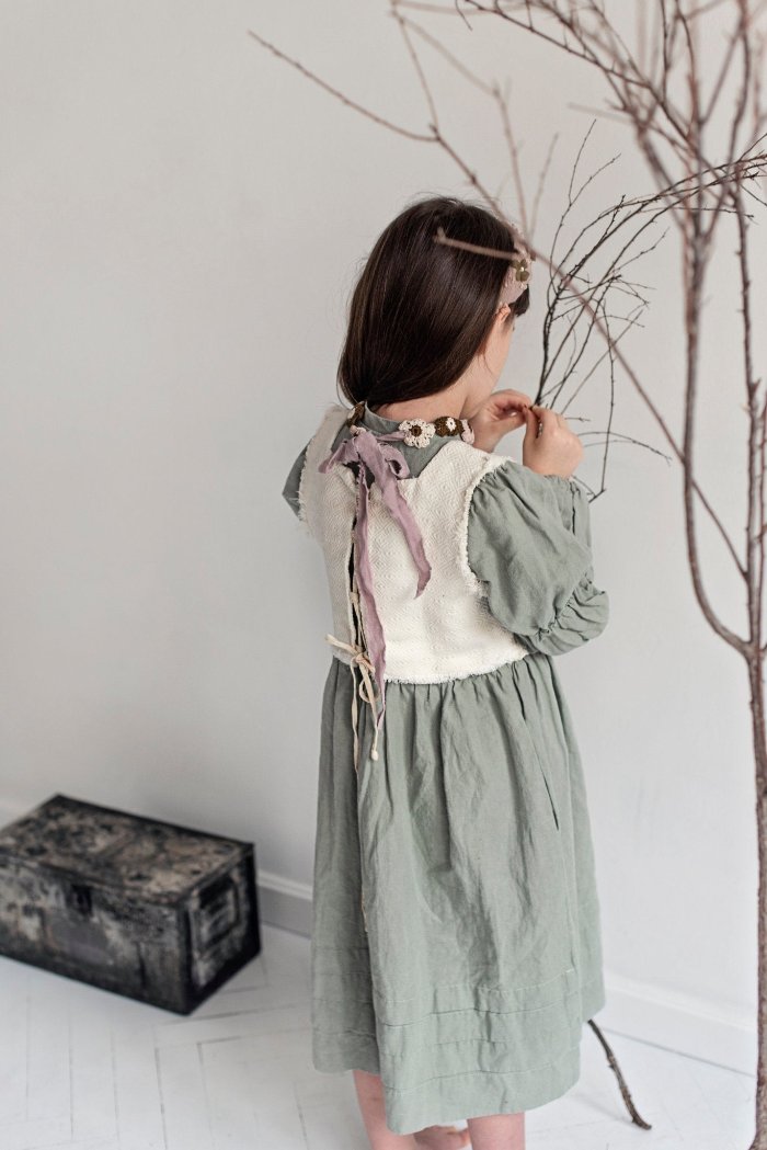 Dress with Detachable  Linen Vest - WATERMINT-6 - MajulaHandmade
