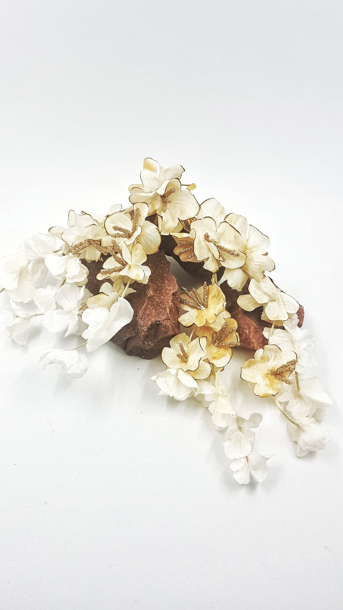 Impressive Light Gold and White Silk Flower Earrings-1- MajulaHandmade