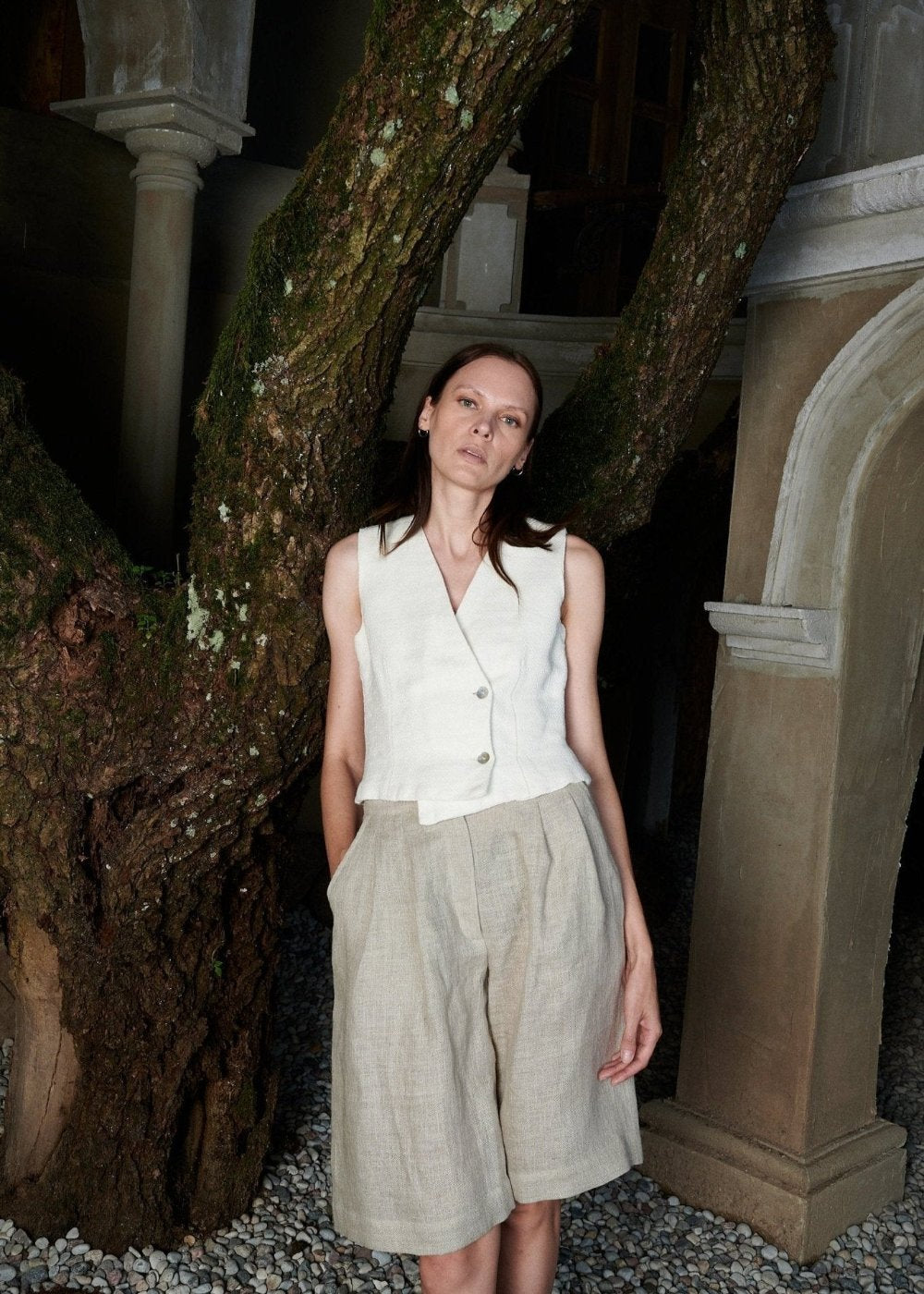 Knee-Length Pleated Linen Shorts- MajulaHandmade