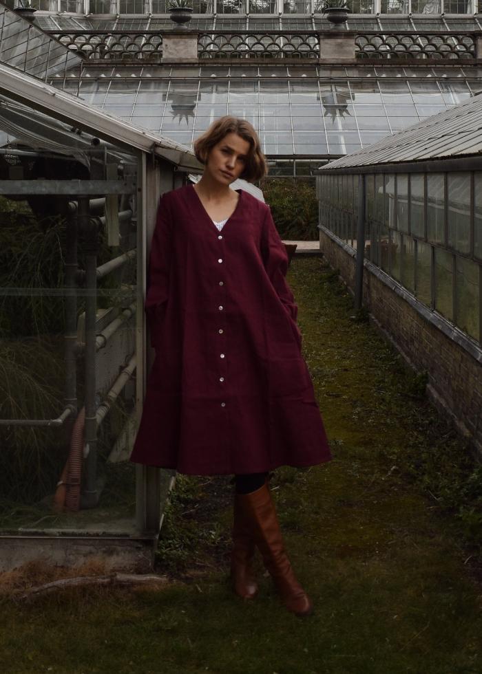 Linen Wide Dress - Dark Burgundy-1-Majulahandmade