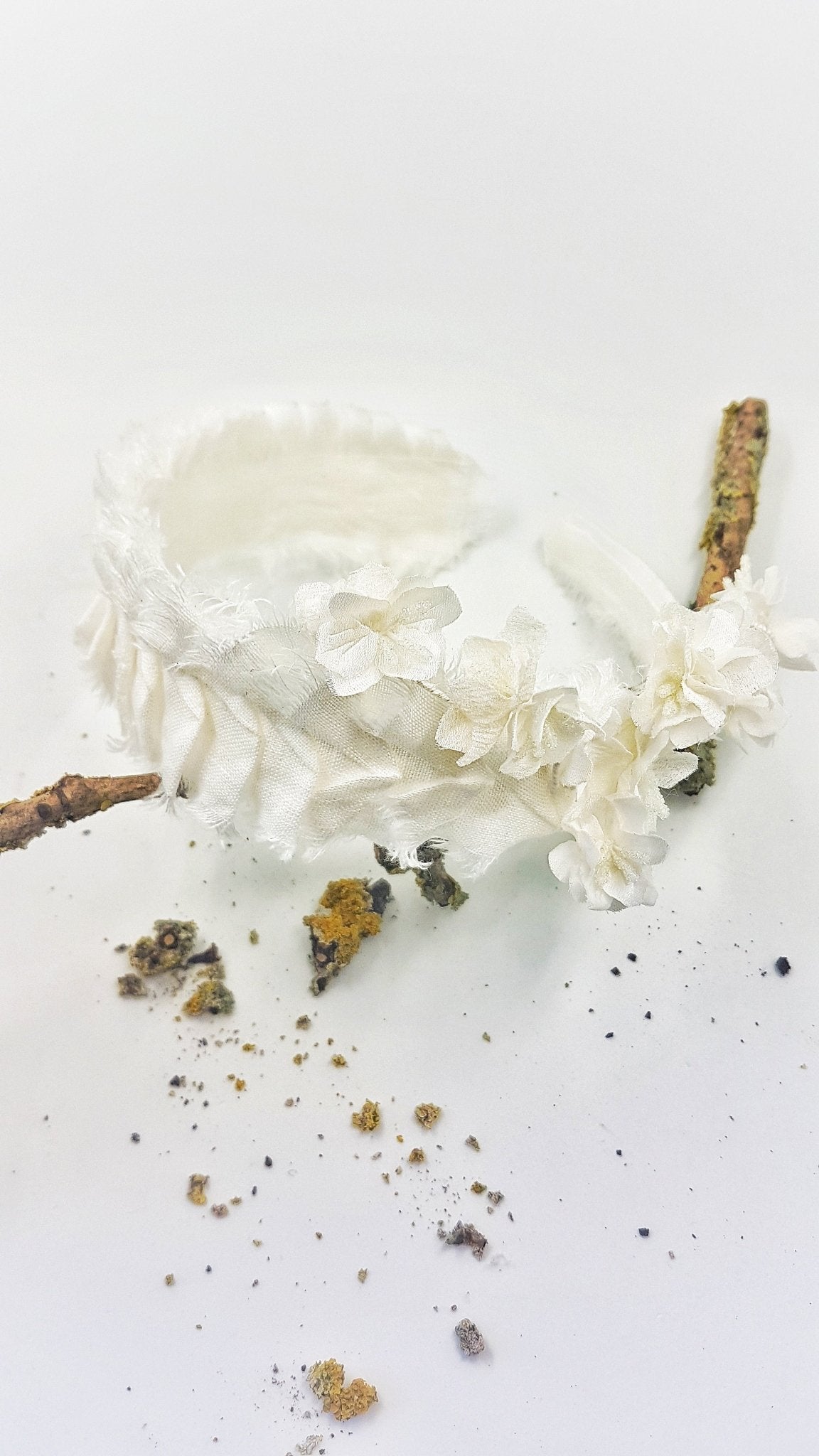 Linen and Silk Satin Gardenia Headband-1- MajulaHandmade