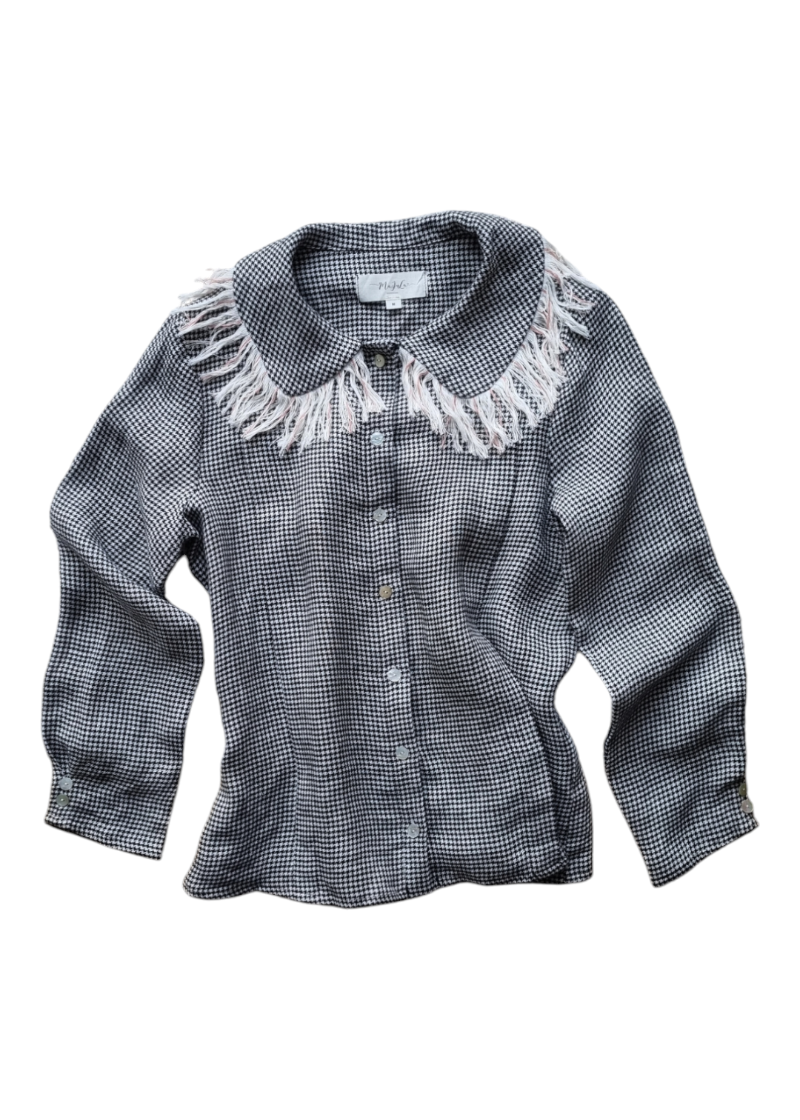 Linen shirt with fringes collar- MAJULAHANDMADE