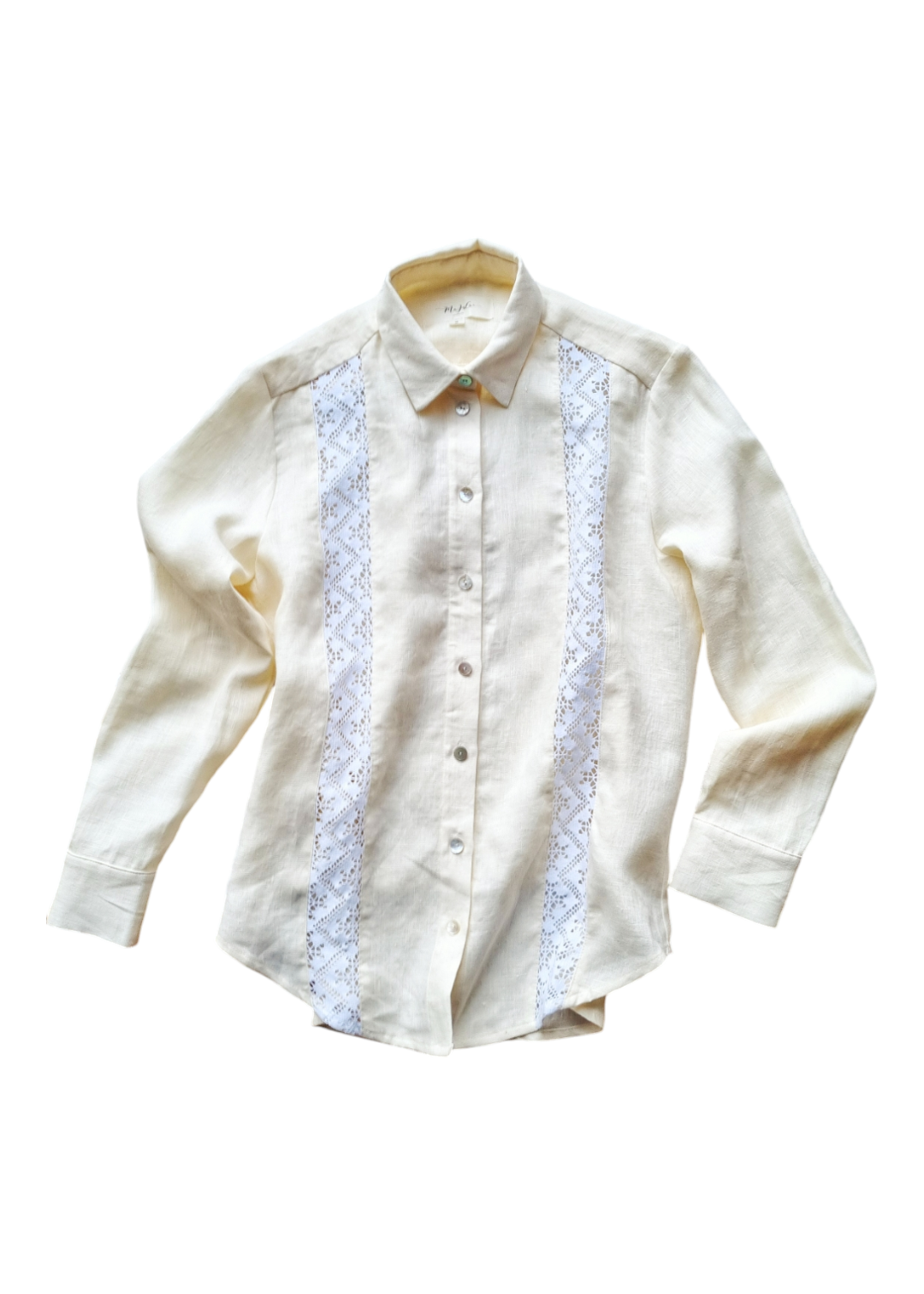 Linen shirt with lace in front- Majulahandmade