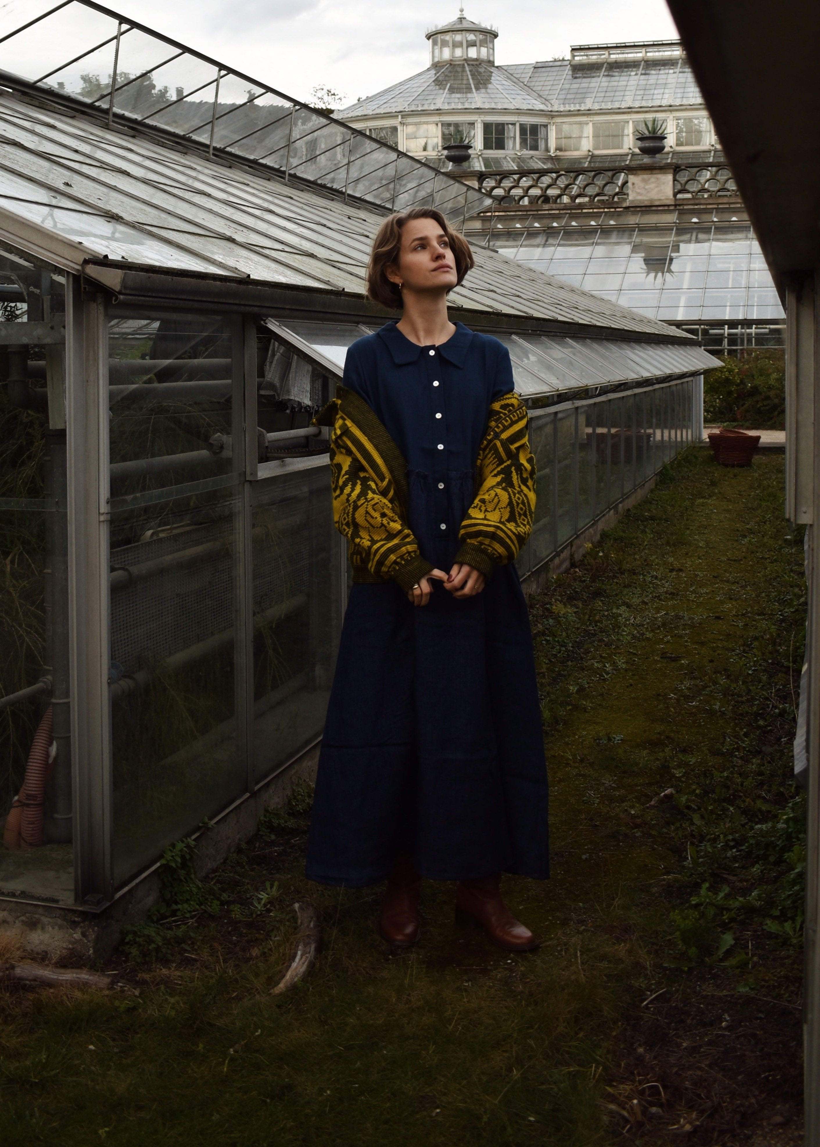 Long denim linen dress-Majulahandmade