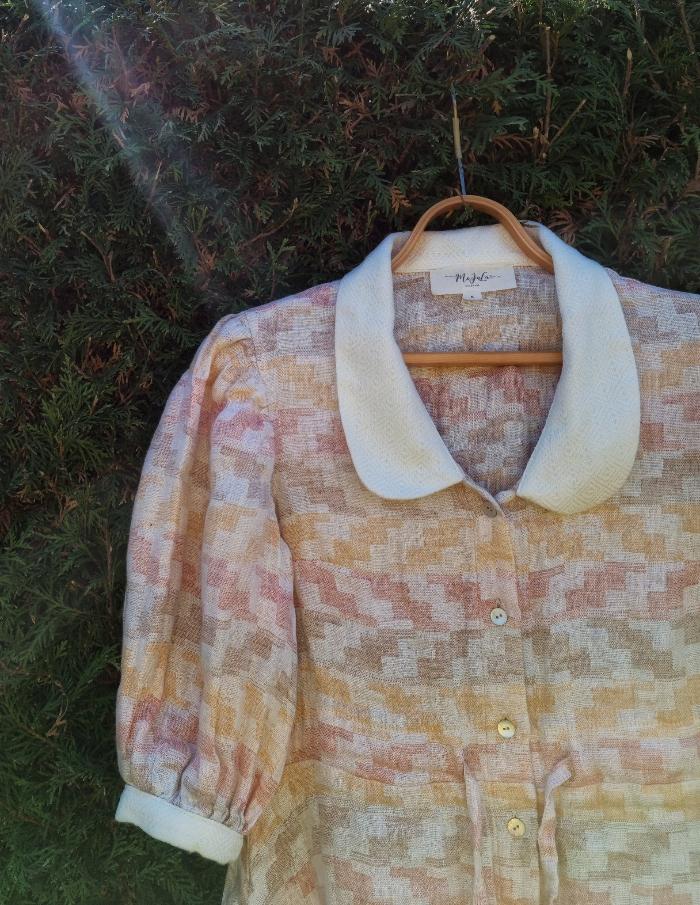 Long linen dress with a Peter Pan collar-1 - MajulaHandmade