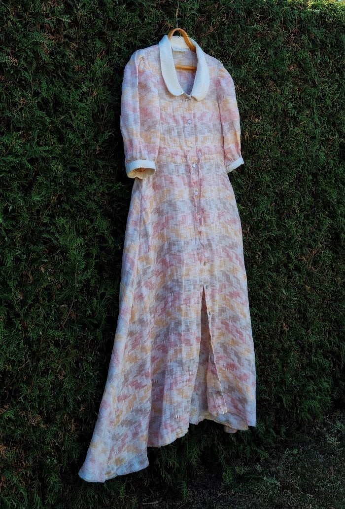 Long linen dress with a Peter Pan collar-3 - MajulaHandmade