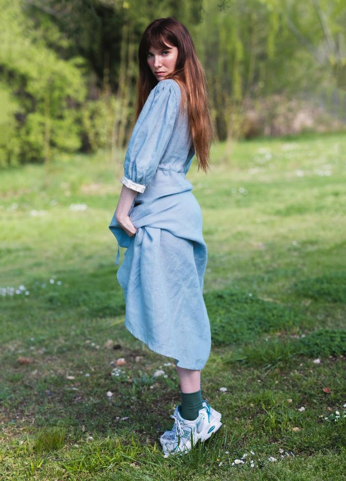 Long linen ocean blue dress - CLARABELLE-3- MajulaHandmade
