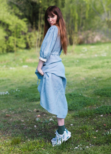 Long linen ocean blue dress