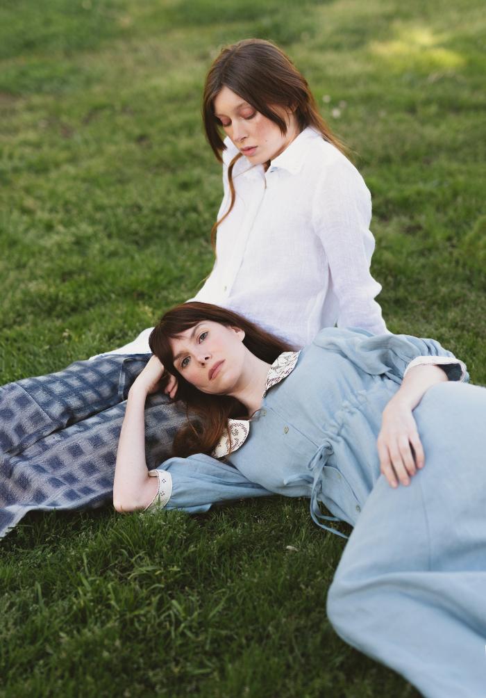 Long linen ocean blue dress - CLARABELLE-4 - MajulaHandmade