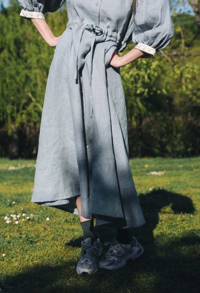 Long linen ocean blue dress - CLARABELLE-7 - MajulaHandmade