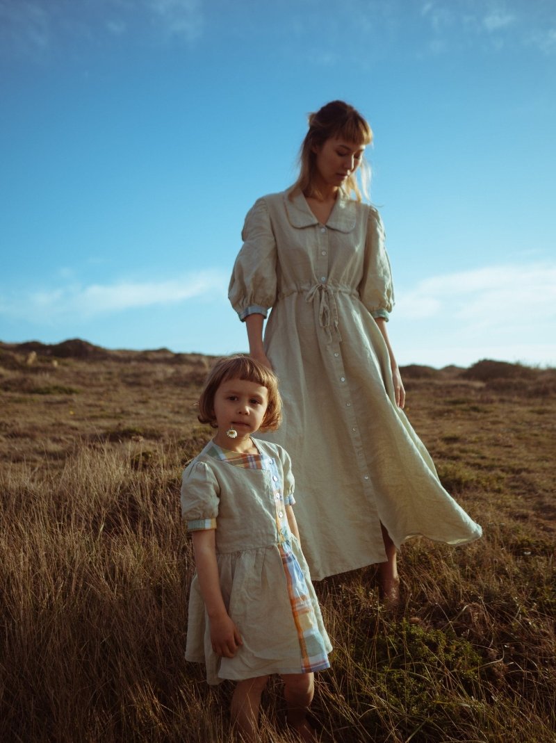 Long linen pale moss dress - CLARABELLE-1 - MajulaHandmade