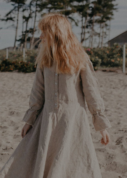 Midi linen dress with the ruffle collar - DALI. - MajulaHandmade