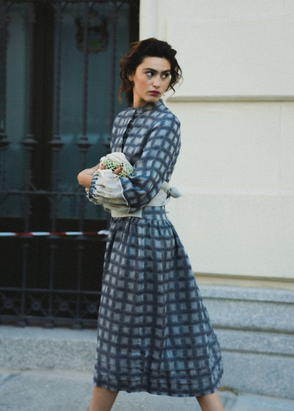 Modern Romantic Plaid Linen Dress - PAULI-4 - MajulaHandmade