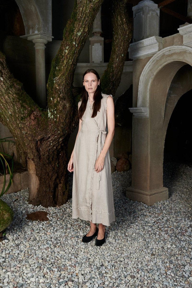 Overlap wrap linen maxi dress -EVELYN-1 - MajulaHandmade