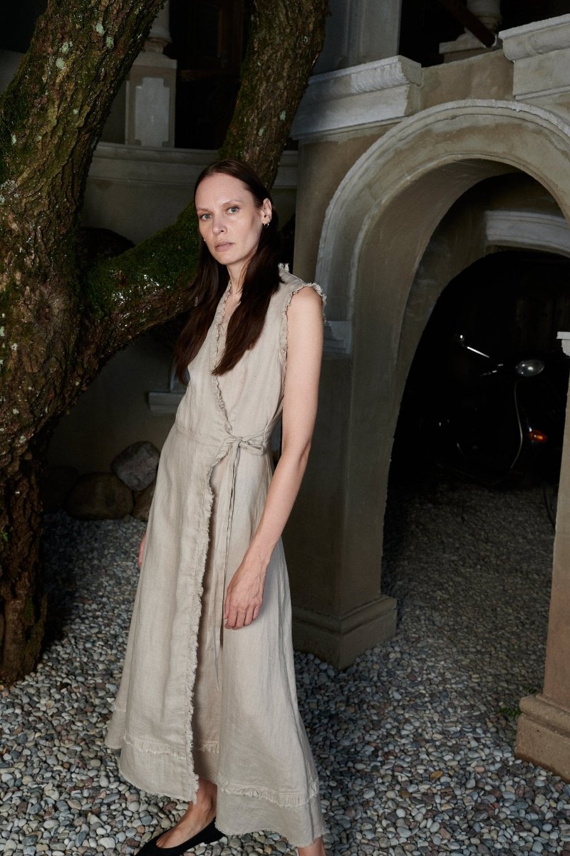 Overlap wrap linen maxi dress -EVELYN-7- MajulaHandmade
