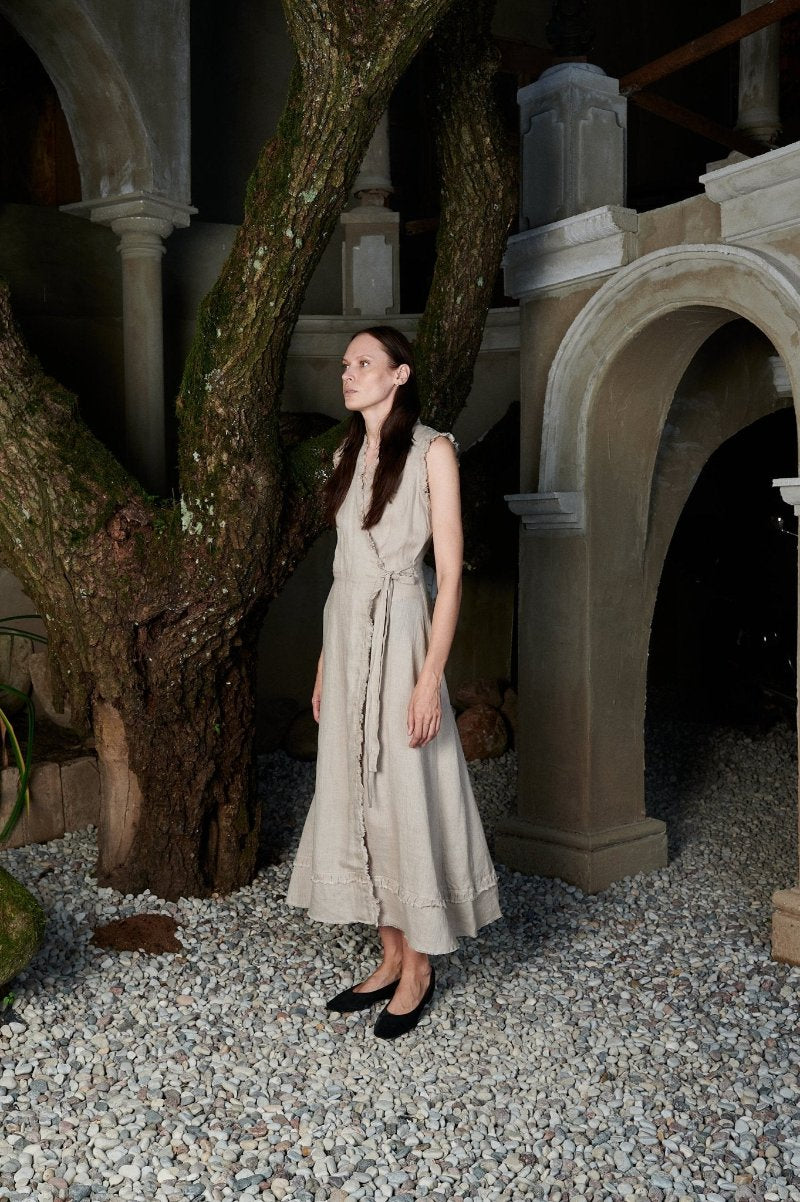 Overlap wrap linen maxi dress -EVELYN-8 - MajulaHandmade