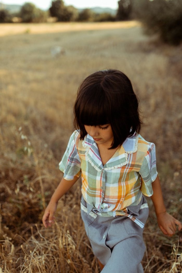Plaid retro-inspired girl's shirt - AKIKO-1 - MajulaHandmade
