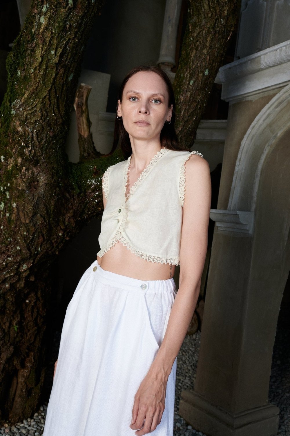 Retro-inspired romantic linen blouse - MEADOW-2 - MajulaHandmade