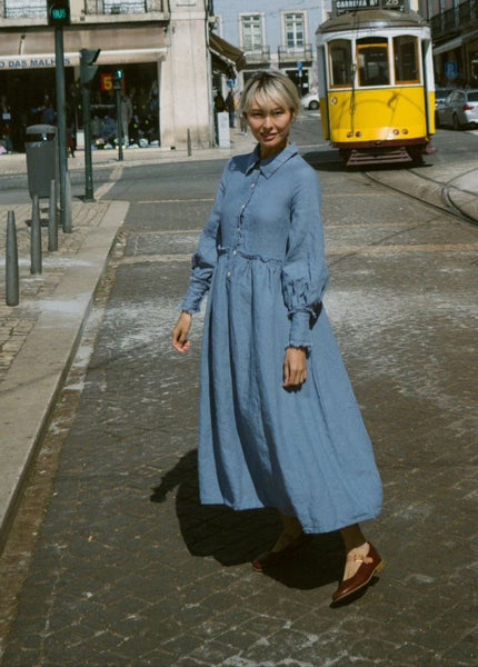Retro Modern Full-Circle Skirt Linen Dress - LARMINA-1- MajulaHandmade