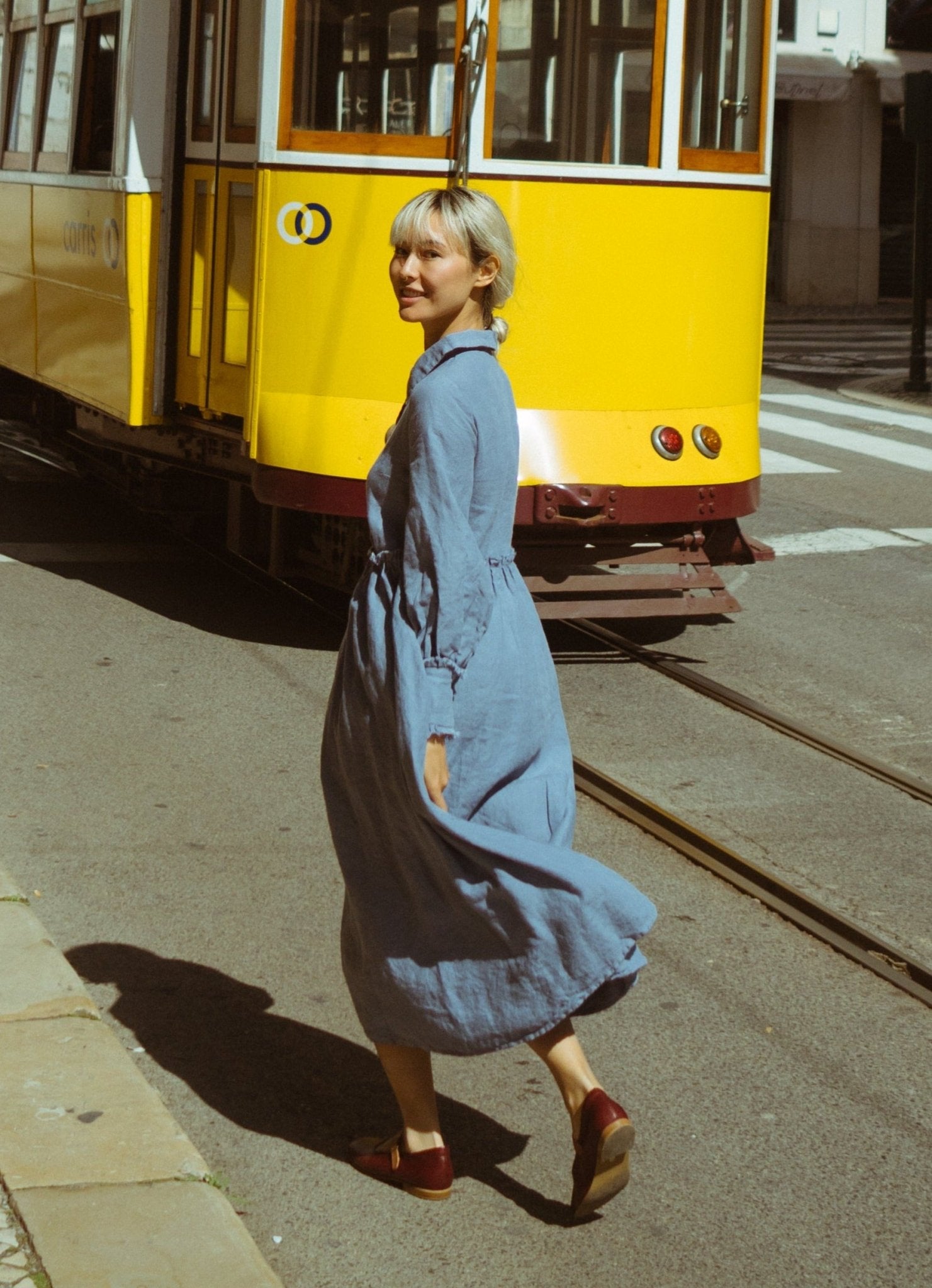 Retro Modern Full-Circle Skirt Linen Dress - LARMINA-2- MajulaHandmade