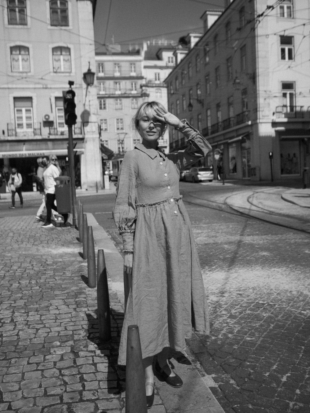 Retro Modern Full-Circle Skirt Linen Dress - LARMINA-3- MajulaHandmade