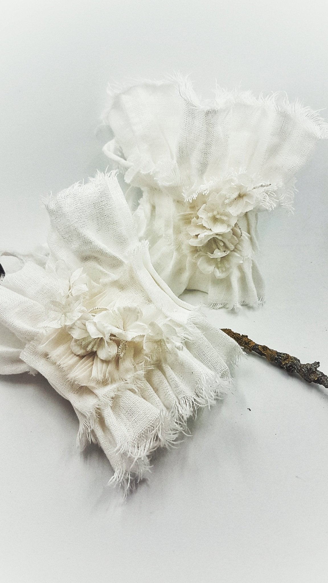 Romantic Linen Cuffs with Silk Flower Brooches-2 - MajulaHandmade