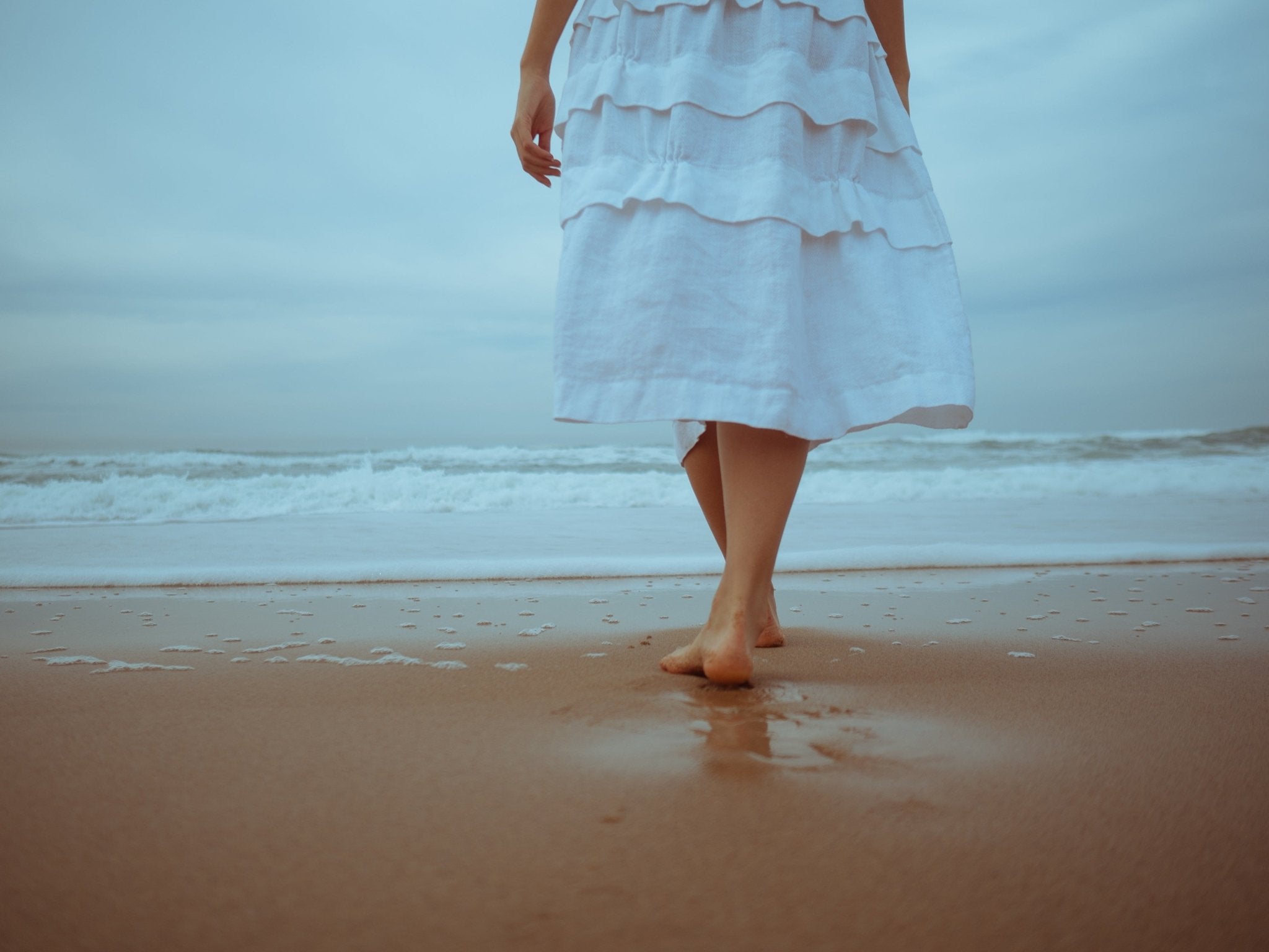 Romantic White Linen Dress with Lace and Frills - DIVA-3 - MajulaHandmade