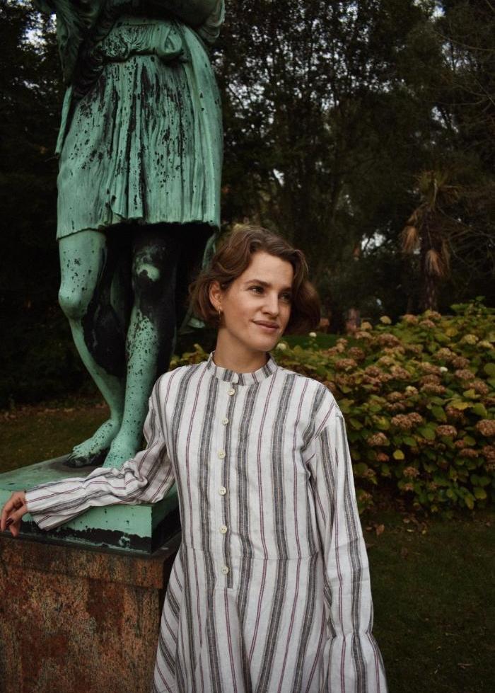 Romantic striped linen dress- Majulahandmade