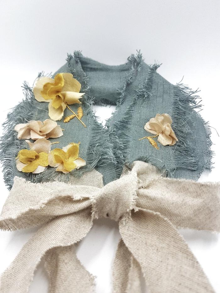 Shabby chic linen collar - WILD FLOWER-2 - MajulaHandmade