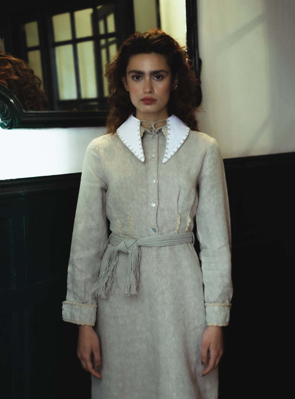 Shirt-Style Fitted Linen Dress - DINESA-3 - MajulaHandmade