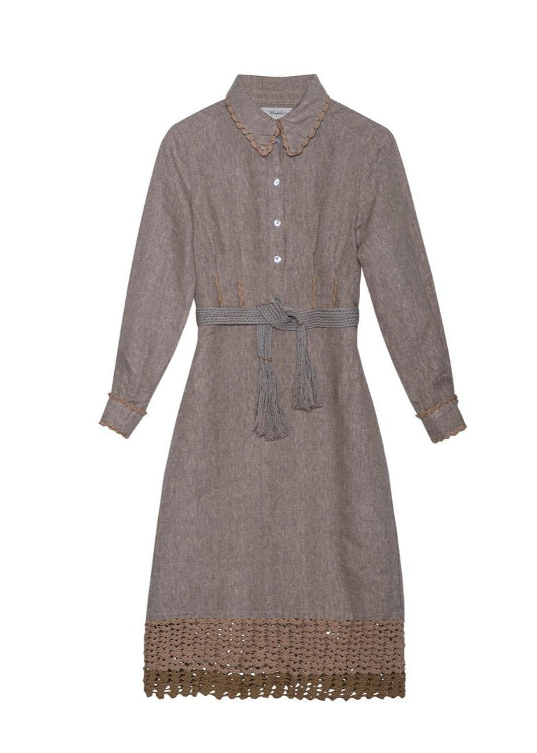 Shirt-Style Fitted Linen Dress - DINESA - MajulaHandmade