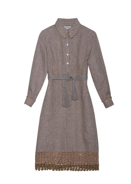 Shirt-Style Fitted Linen Dress - DINESA - MajulaHandmade