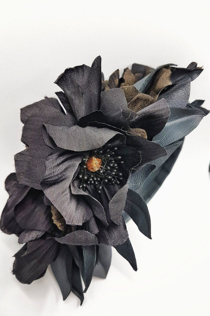 Silk flowers headband -Black orchids_majulahandmade 1