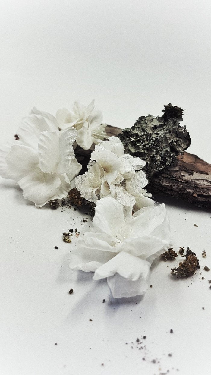 Silk satin and chiffon earrings -EVERBLOOMING GARDENIA - 1-MajulaHandmade