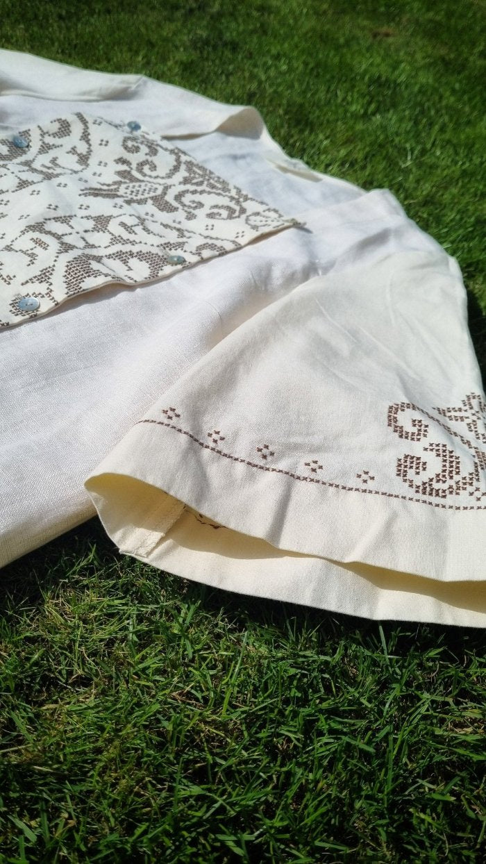 Vintage-inspired upcycled embroidered shirt -FLO-3 - MajulaHandmade