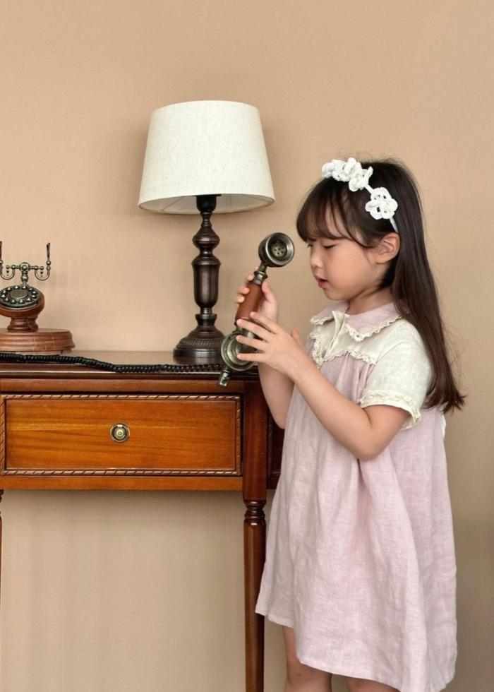 Vintage-style pink linen dress - ROSE-1 - MajulaHandmade