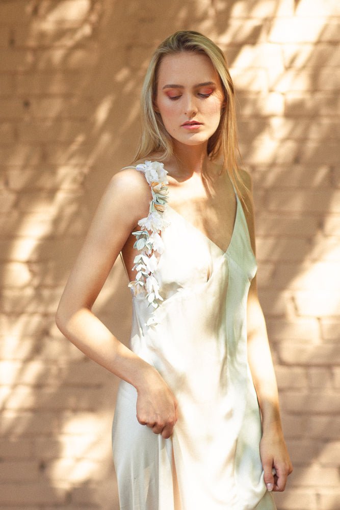 White and Light Gold Satin Silk Comb-1 - MajulaHandmade