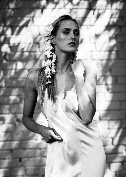 White and Light Gold Satin Silk Comb - MajulaHandmade