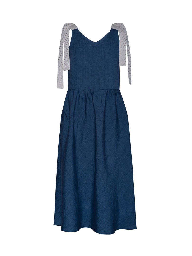 Wide-fit denim linen dress - SAJALA-1 - MajulaHandmade